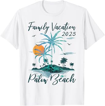 Palm Tree Sunset Family Vacation 2025 Florida Palm Beach T-Shirt