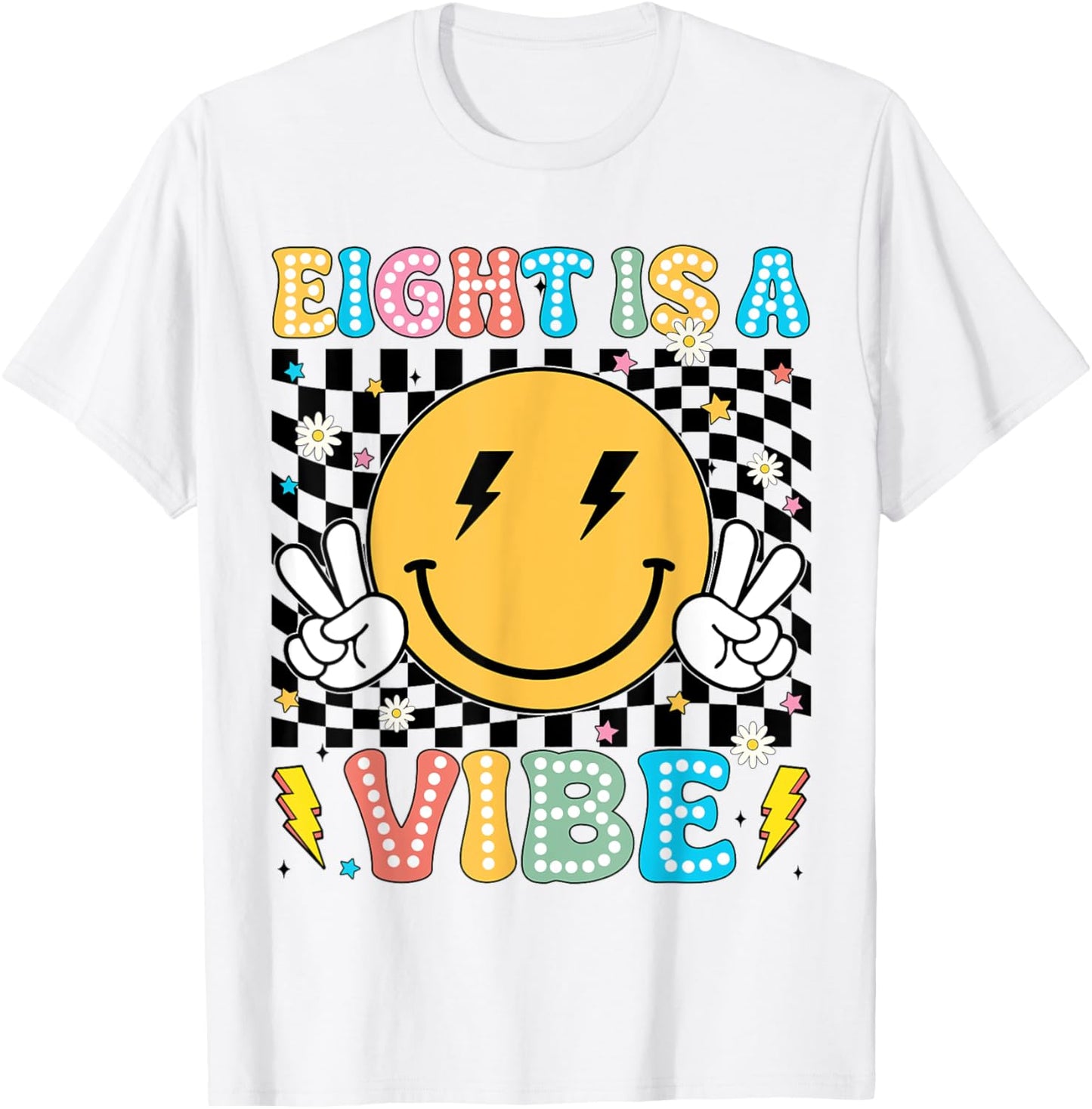 Groovy Eighth 8th Is A Vibe Smile Face 8 Years Old Birthday T-Shirt