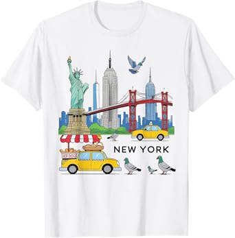 Kids NYC Souvenir New York City USA Icons Yellow Taxi Pigeon T-Shirt