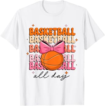 Groovy Basketball Girl Women Coquette Bow Basketball All Day T-Shirt