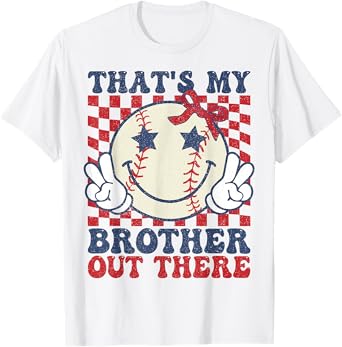 Retro That's My Brother Out There Baseball Sister Mom Girl T-Shirt