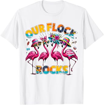 Our Flock Rocks Flamingo Summer Vacation Family Matching T-Shirt