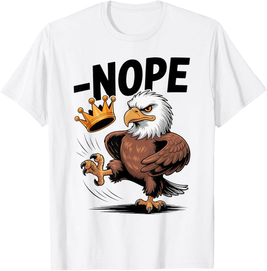 Vintage No Kings In America Funny Eagle Kicking Crown T-Shirt