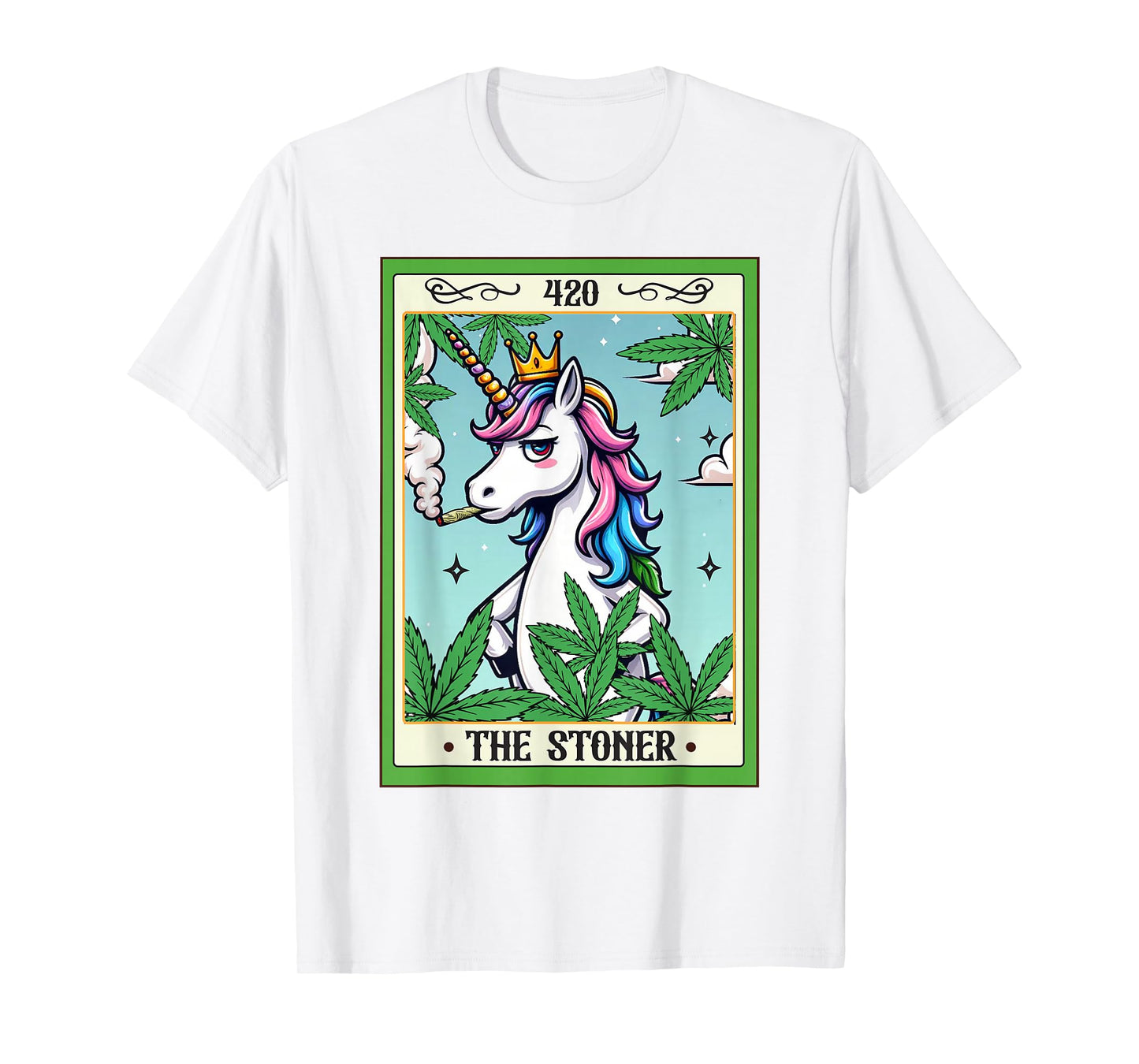 Cannabis Weed Unicorn Smoking 420 The Stoner Tarot Card T-Shirt