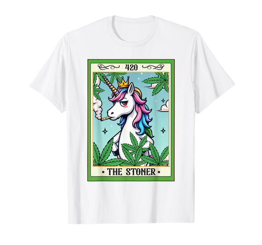 Cannabis Weed Unicorn Smoking 420 The Stoner Tarot Card T-Shirt