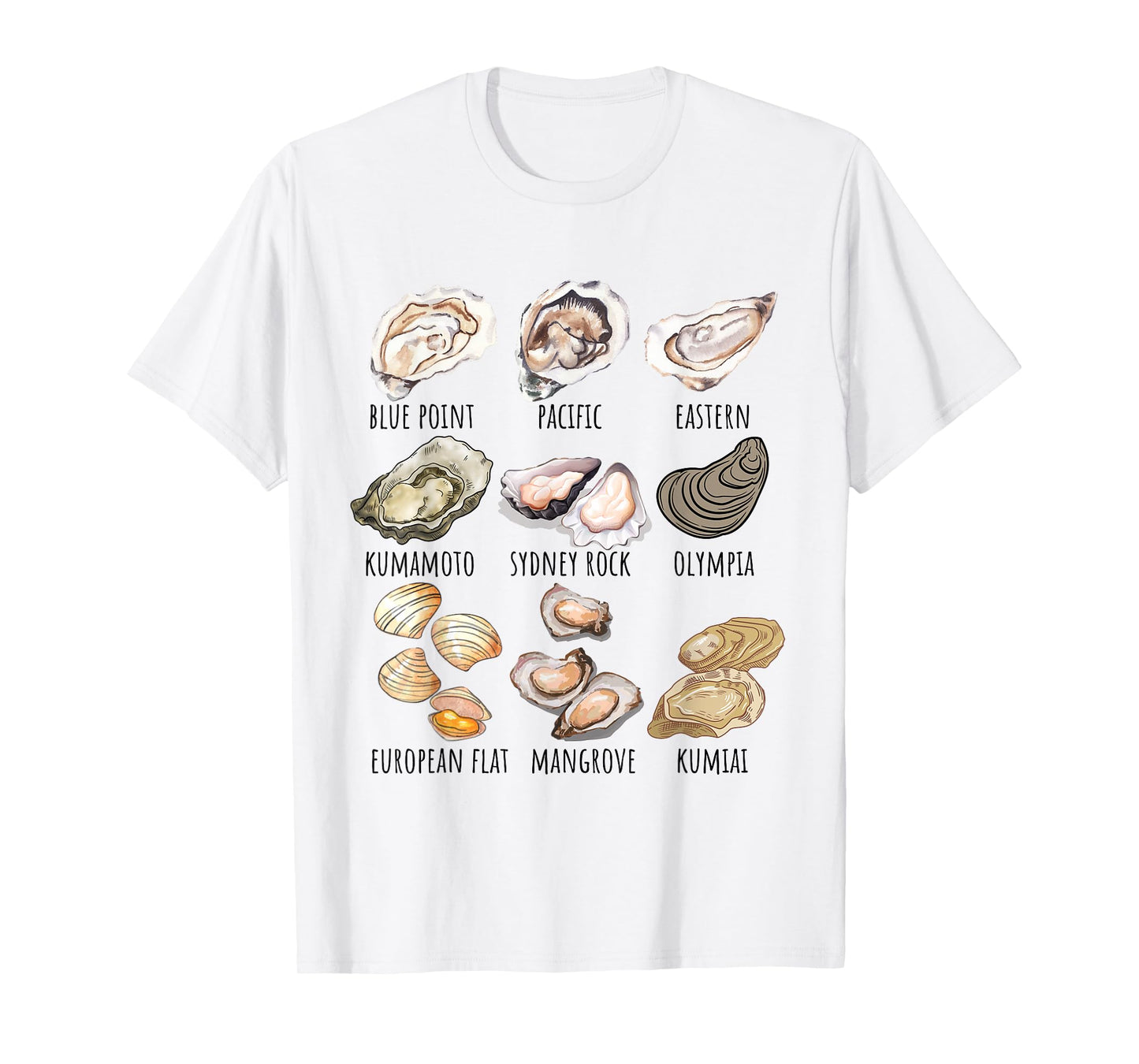 Different Type of Oysters Breed Collection,Cute Oyster Lover T-Shirt