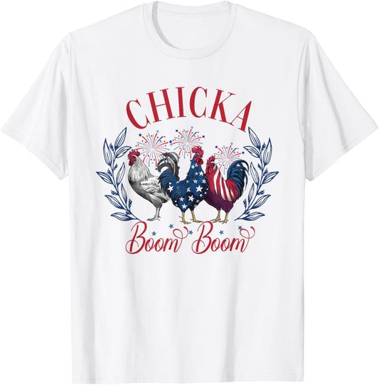 Chicka Boom Boom Cute Chicken Retro 4th of July America T-Shirt