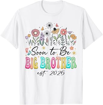 Soon To Be Big Brother Est. 2025 Floral Wildflower Hippie T-Shirt