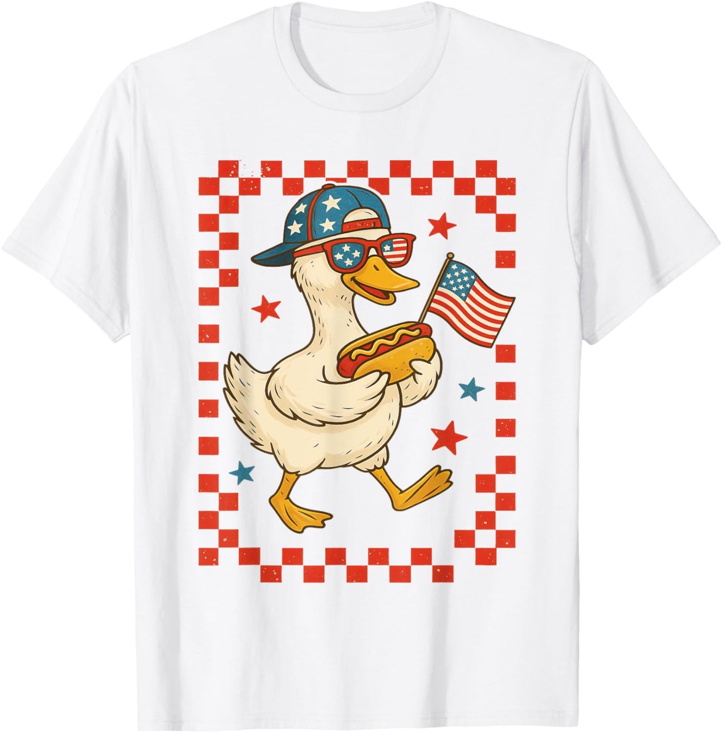 Patriotic Duck With Hot Dog And Flag Funny 4th Of July Usa T-shirt