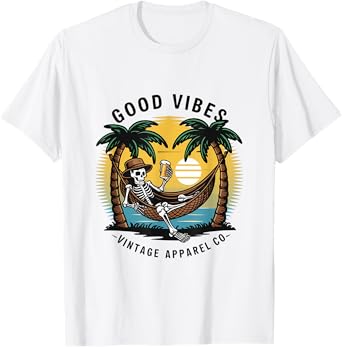 Good Vibes Skeleton Hammock Sunset T-Shirt