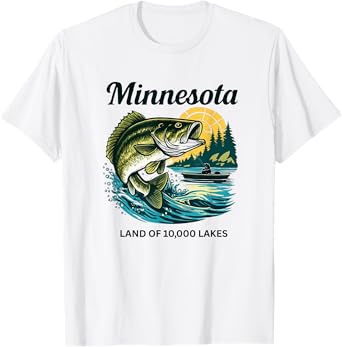 Minnesota Bass Fishing Lake Home Land Of 10,000 Lakes T-Shirt