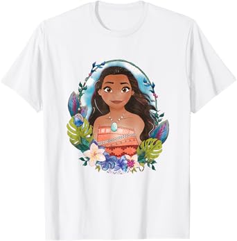 Disney Moana Beautiful Floral Face Portrait Vintage T-Shirt