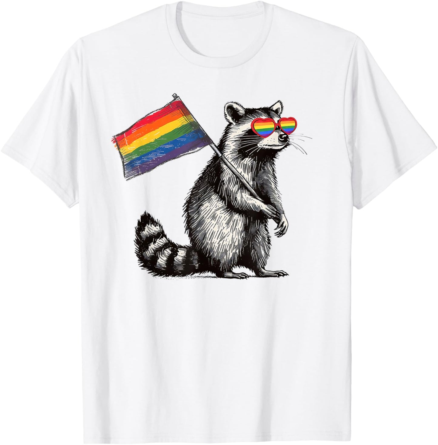 Funny Raccoon Gay Pride LGBTQ Rainbow Flag Men Women Kids T-Shirt