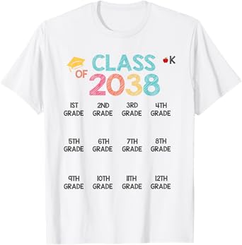 Class of 2038 Grow With Me Shirt Handprint Pre-K 12th Grade T-Shirt