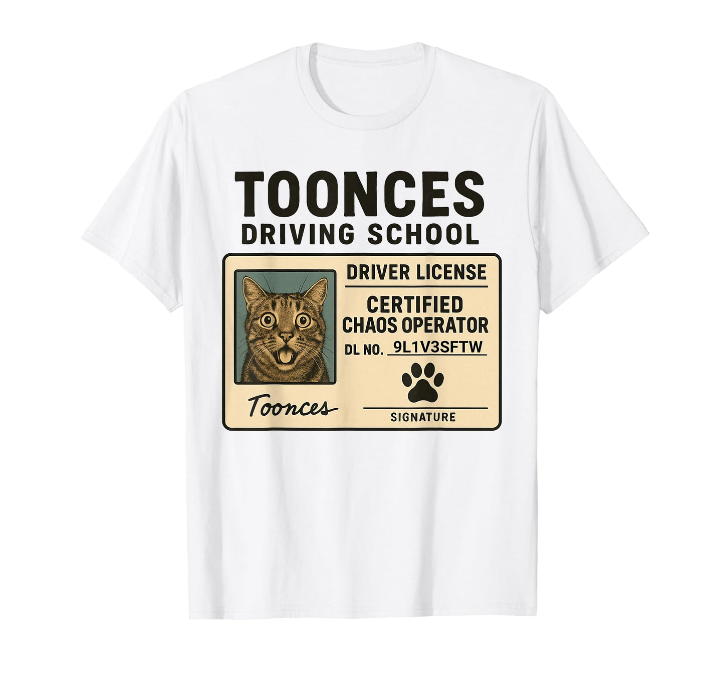 Toonces Driving School Funny Cat 9 Lives License T-Shirt