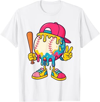 Baseball Ice Cream Drip Youth Back To school Baseball Stuff T-Shirt