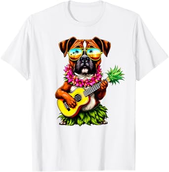 Hawaiian Boxer Dog & Pineapple Ukulele Summer Vacation Men Women Kids T-Shirt