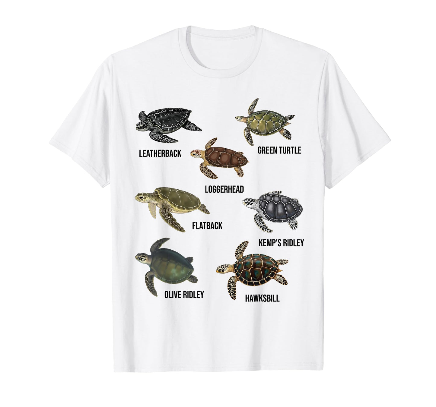 Types of Sea Turtles Marine Turtle Species Educational Chart T-Shirt