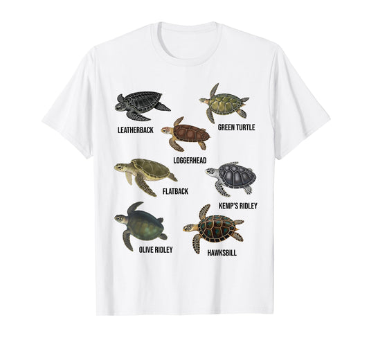 Types of Sea Turtles Marine Turtle Species Educational Chart T-Shirt
