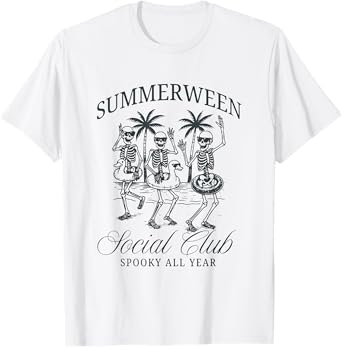 Summerween Social Club Spooky All Year Skeleton Halloween T-Shirt