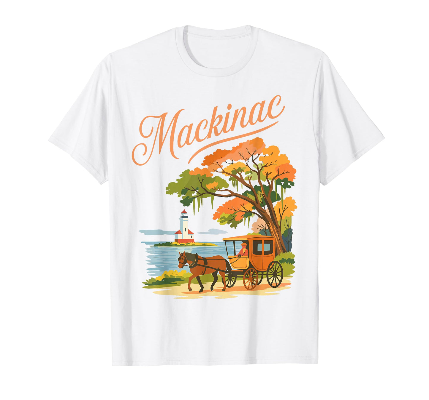 Mackinac Island Carriage Bridge Lakeview Vintage Ferry Scene T-Shirt