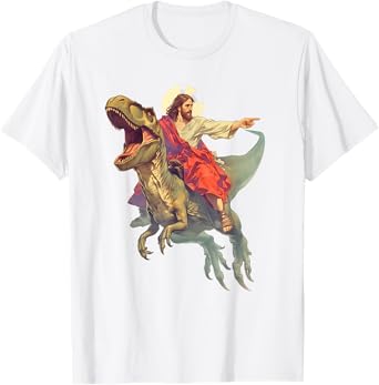 Jesus on Dinosaur | Funny Meme Oddly Specific Weird Ironic T-Shirt