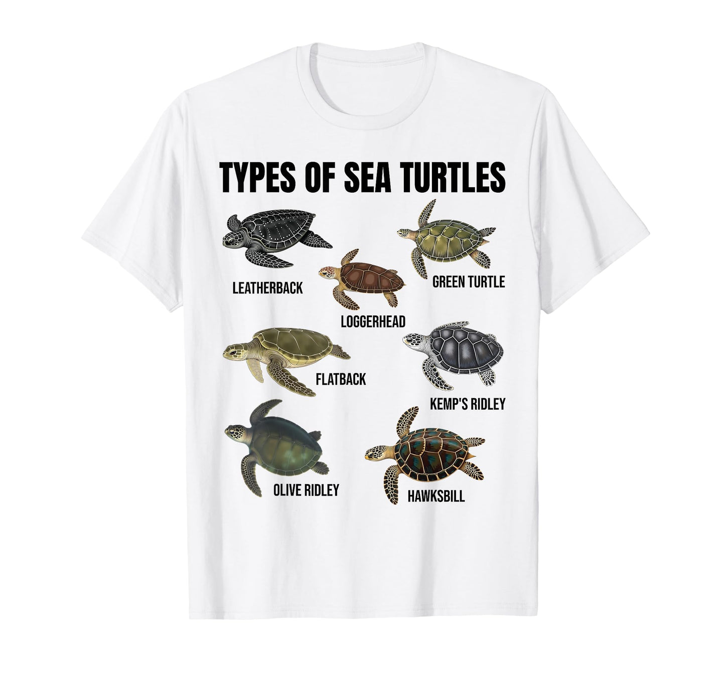 Types of Sea Turtles Marine Turtle Species Educational Chart T-Shirt