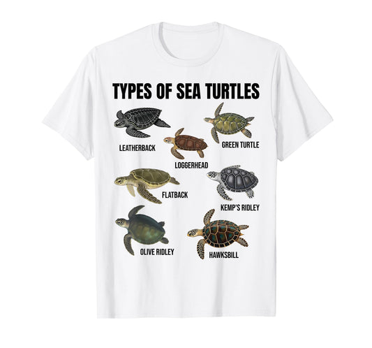 Types of Sea Turtles Marine Turtle Species Educational Chart T-Shirt