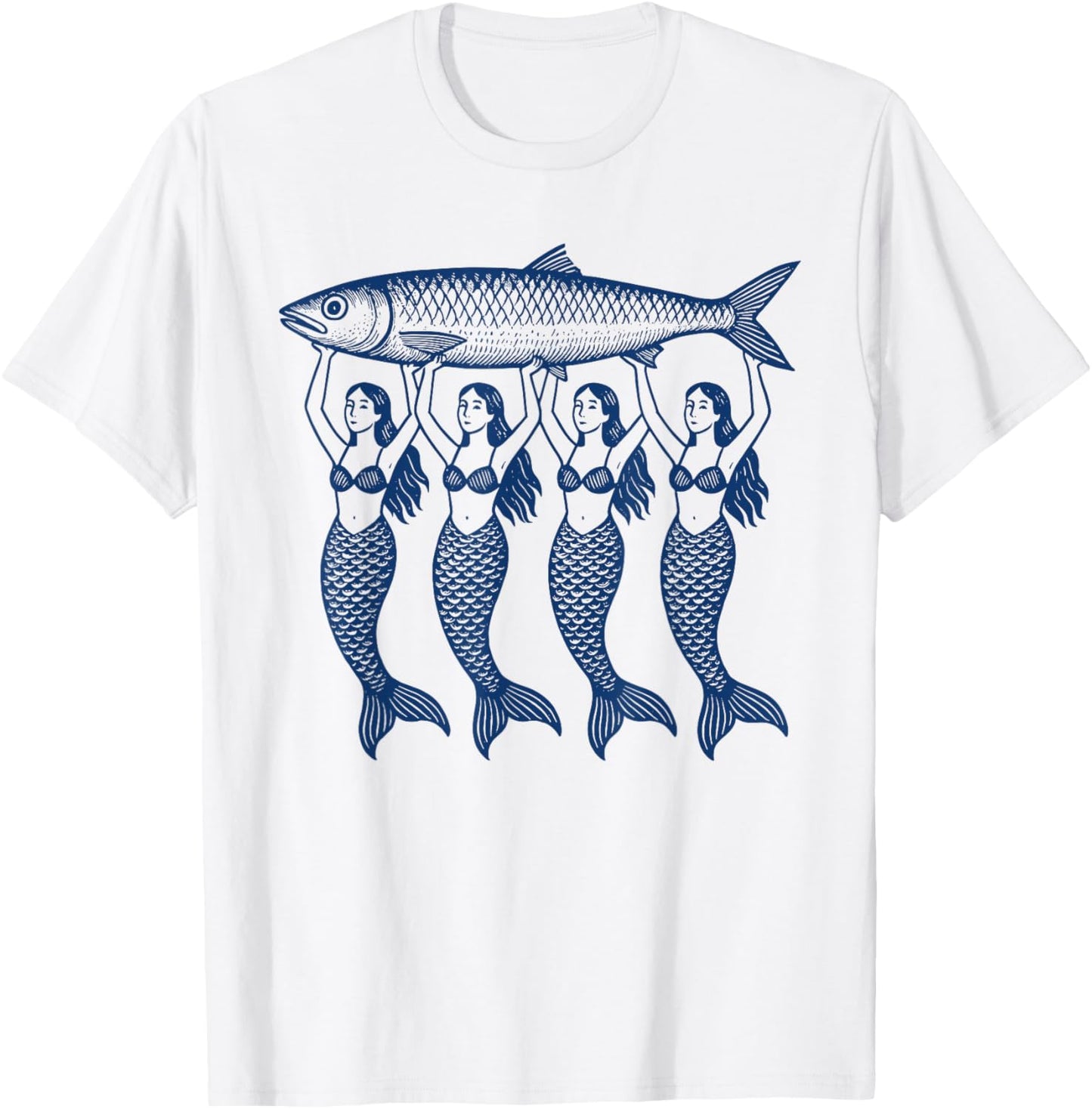 Sardine Fish Mermaid Coastal Summer Retro Graphic T-Shirt