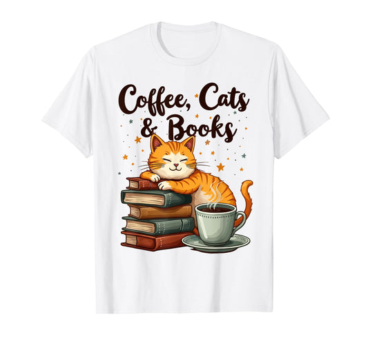 Coffee Cats And Books Lover, For Women & Girls, Funny Coffee T-Shirt