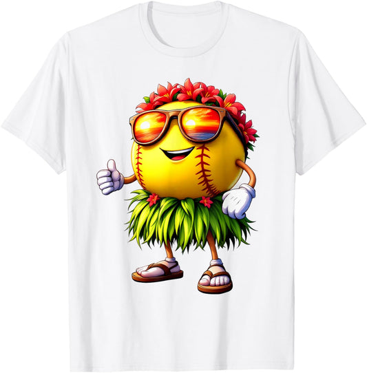Funny Hawaii Softball Ball Hawaiian Tropical Summer Vacation T-Shirt