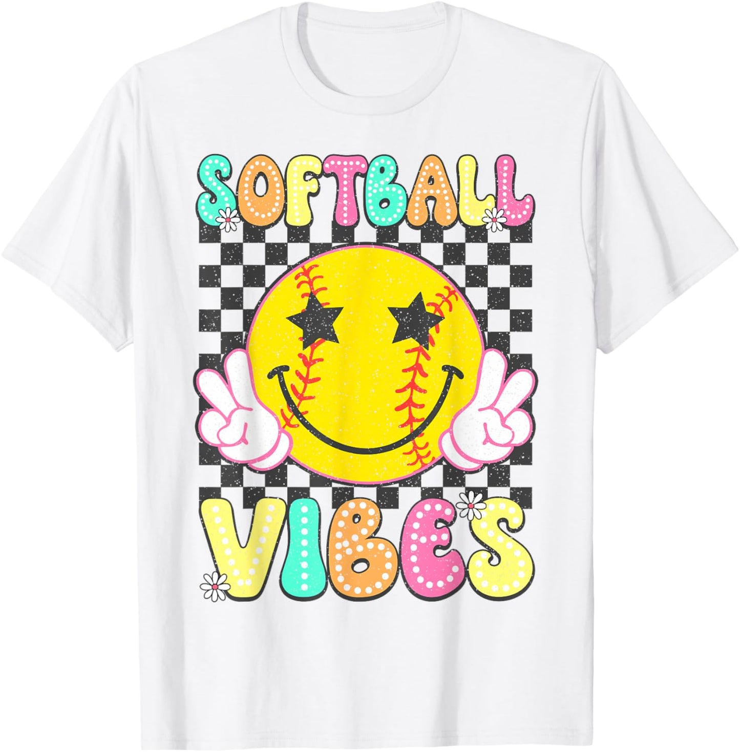 Softball Vibes Softball Retro Groovy Game Day Girls Women T-Shirt