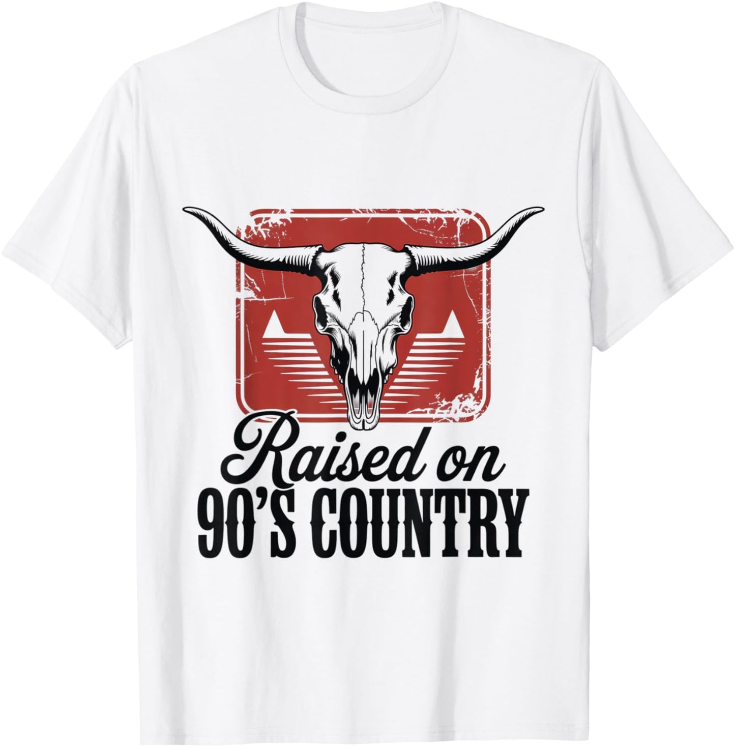 Vintage Western Bull Skull Raised On 90's Country Music T-Shirt