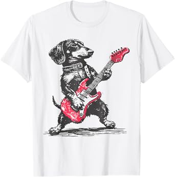 Vintage Dachshund Playing Guitar Weenie Rock and Roll T-Shirt