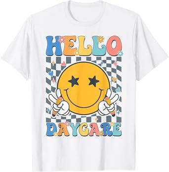 Hello Daycare Team Groovy Back To School Daycare Teacher Kid T-Shirt