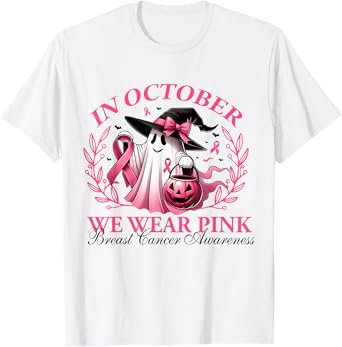 In October We Wear Pink Breast Cancer Halloween Boo T-Shirt