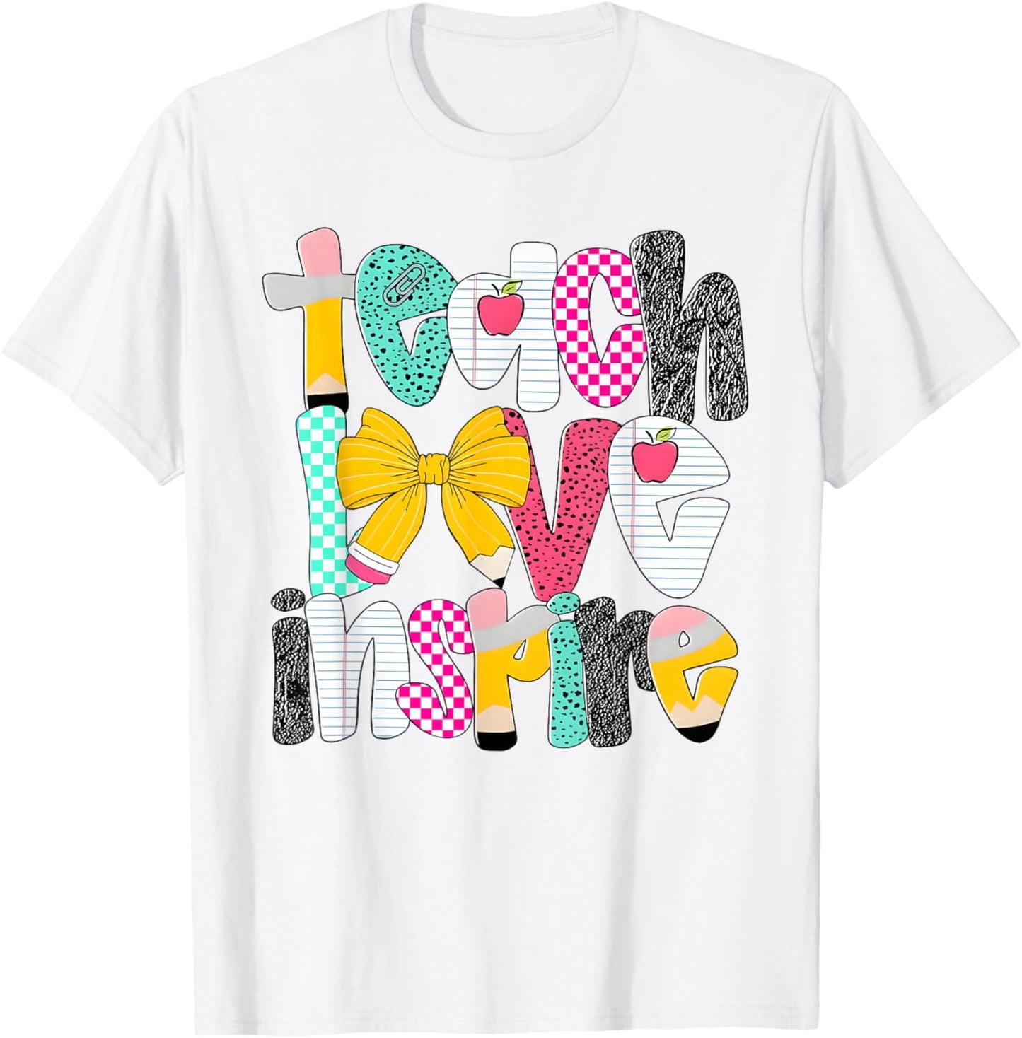 Preppy Teach Love Inspire Checkered Pencil Teacher Back To School T-shirt by TeeBrew