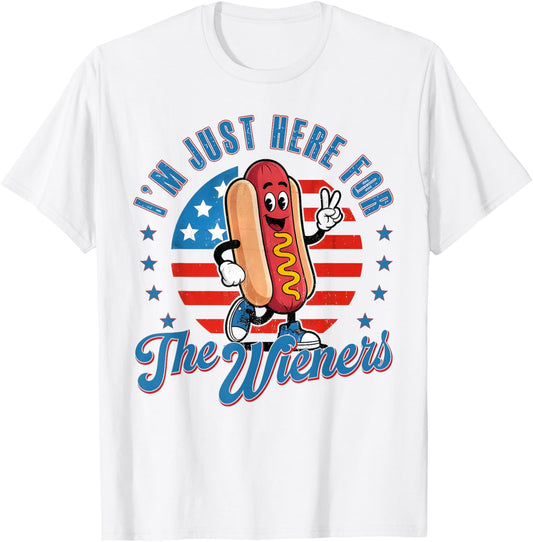 Retro I'm Just Here For The Wieners Hot Dog 4th Of July T-shirt
