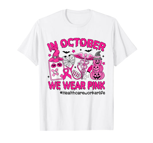 in October We Wear Pink LPN Life Nurse Breast Cancer T-Shirt