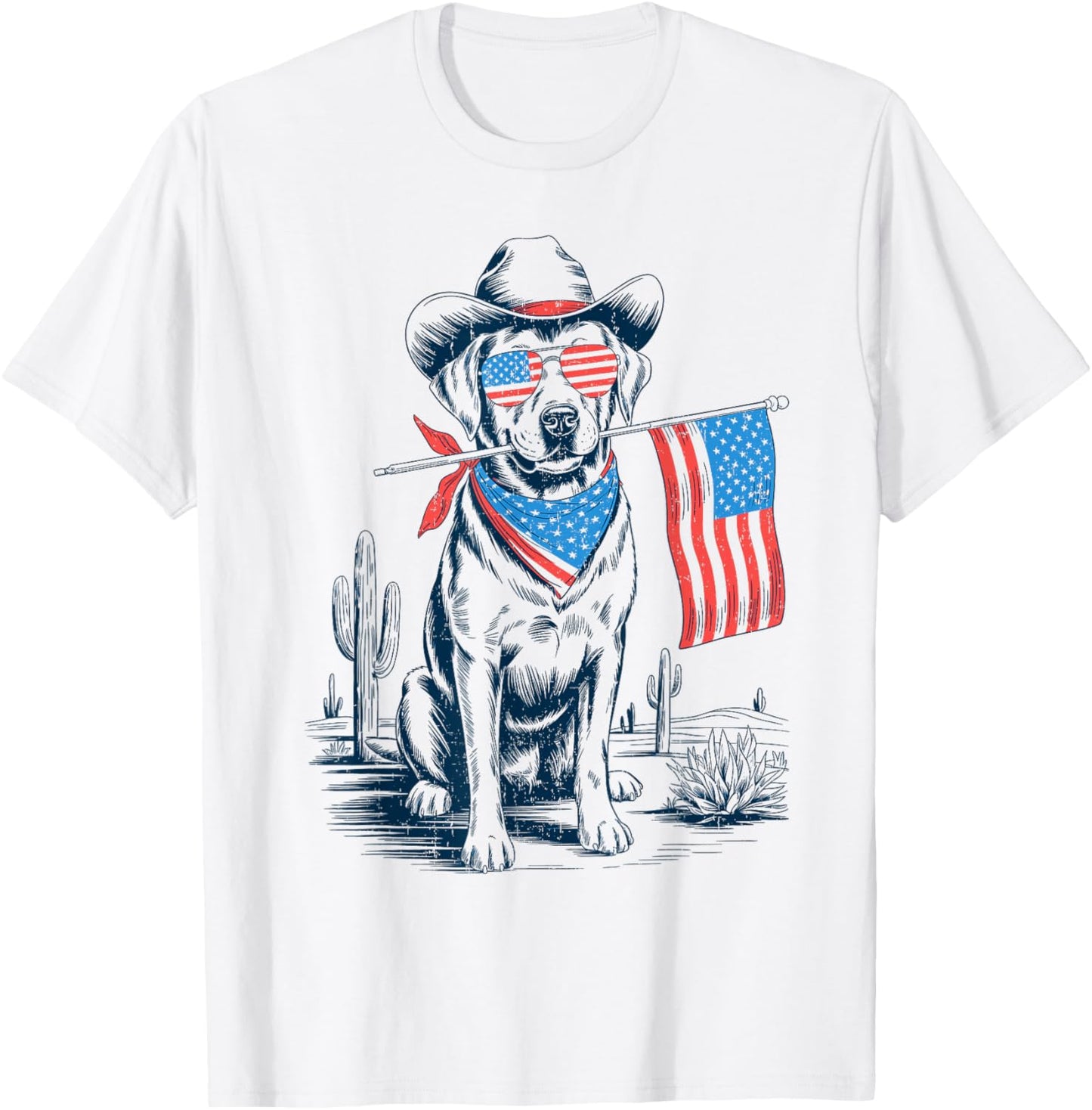 4th Of July Patriotic Labrador Retriever Cowboy Dog Usa Flag T-shirt