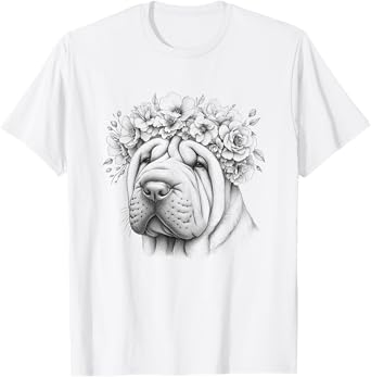 Chinese Shar Pei Dog Flower Design For Girls And Women T-Shirt