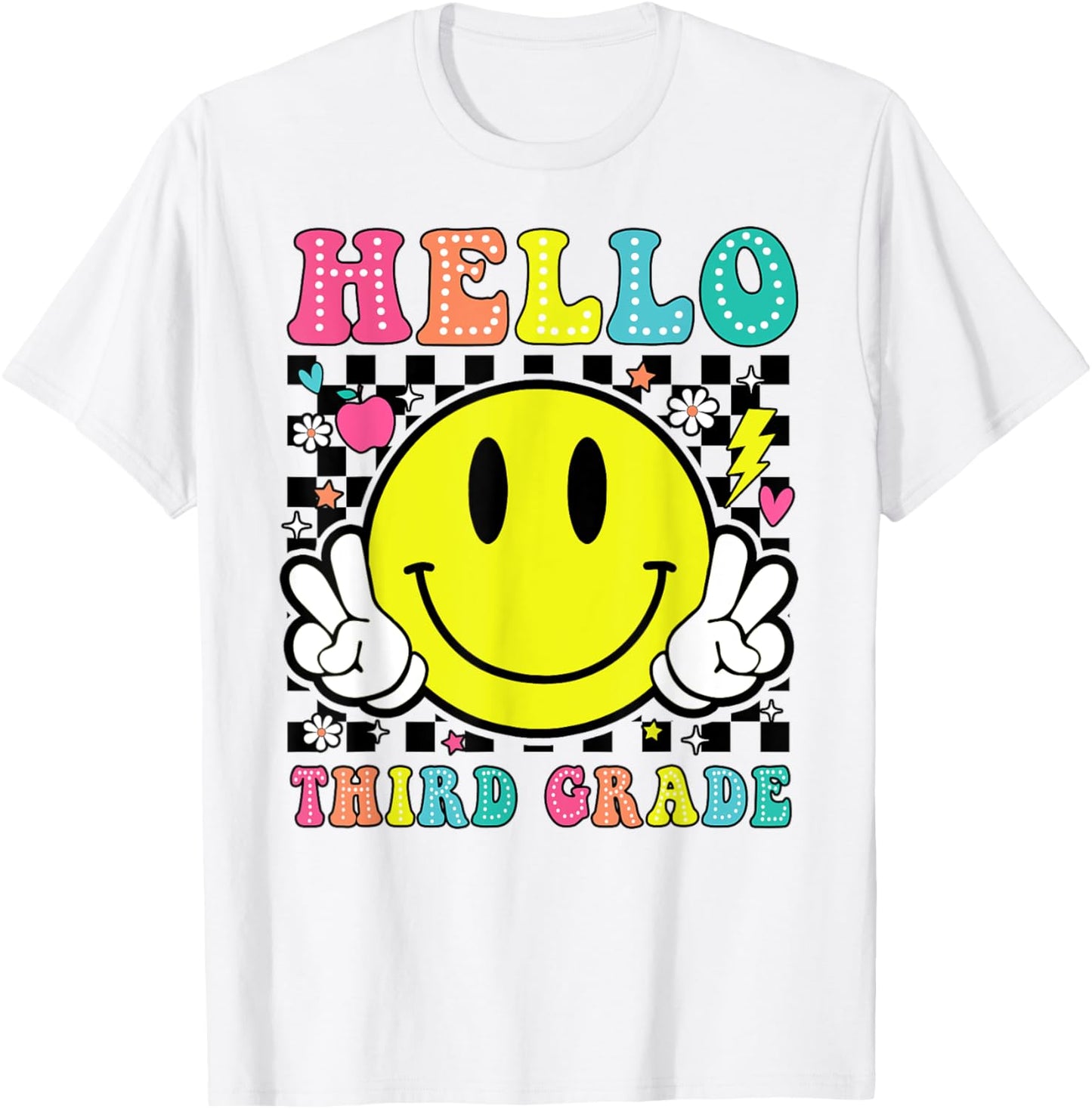 Hello Third Grade Teacher Kids Retro Smile Back To School Tee by TeeBrew