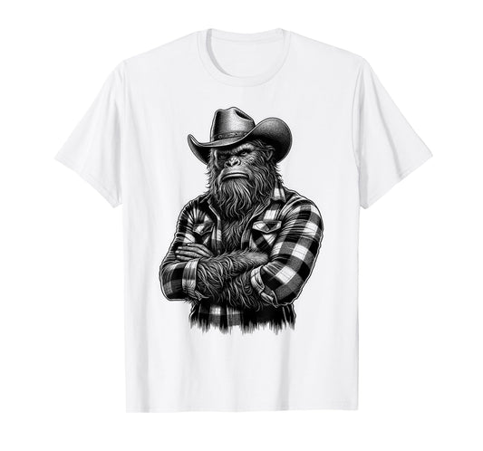 Bigfoot Sasquatch Funny Vintage Cowboy Cryptid Graphic Myth T-Shirt