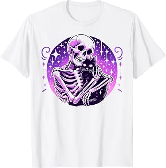 Skeleton Cute Cat Skull Kitty Goth Halloween Women T-Shirt