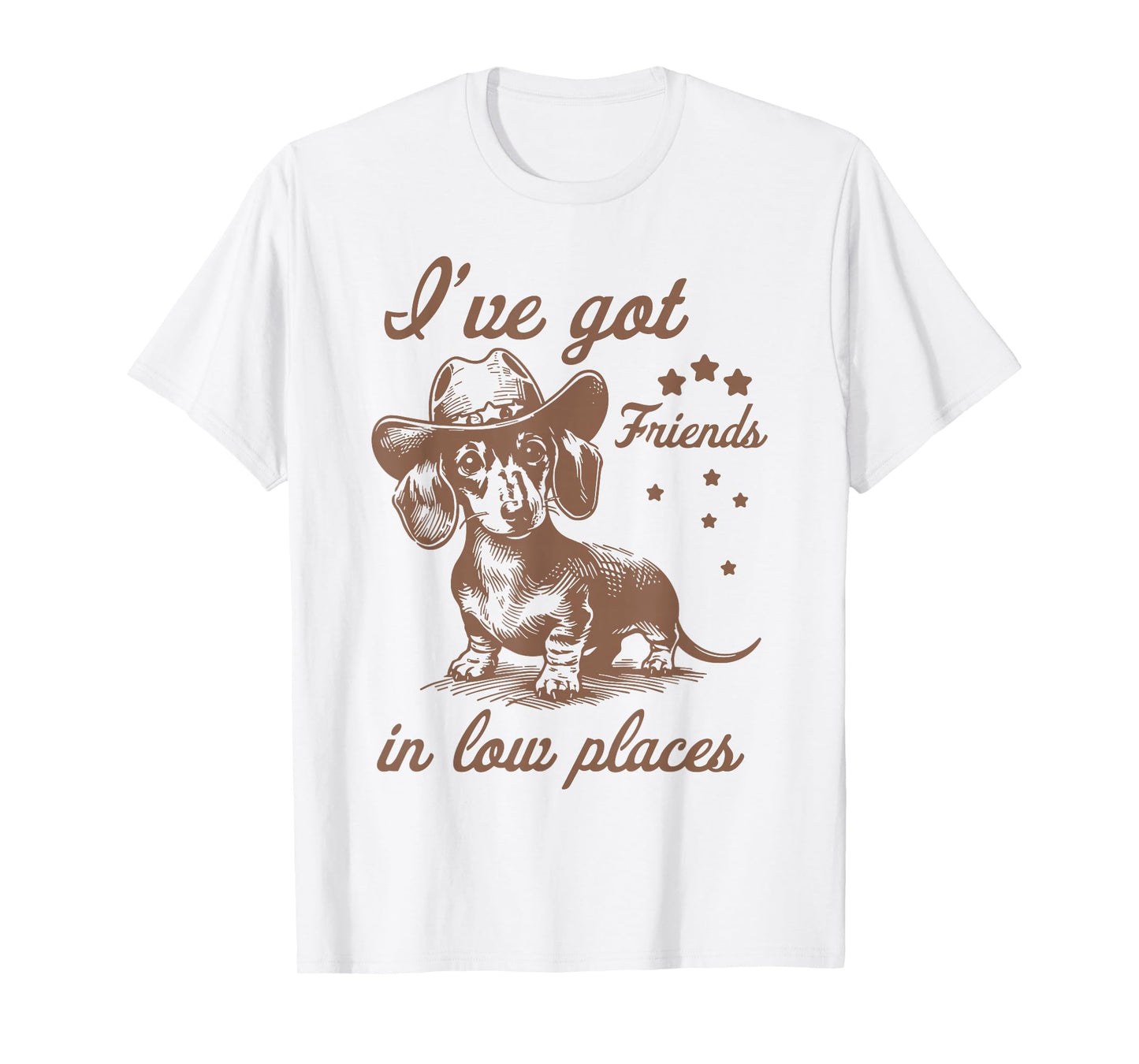 Retro I've Got Friends In Low Places Funny Dachshund Cowboy T-Shirt