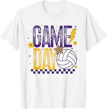 Volleyball Game Day Retro Girls Volleyball Mom Purple & Gold T-Shirt