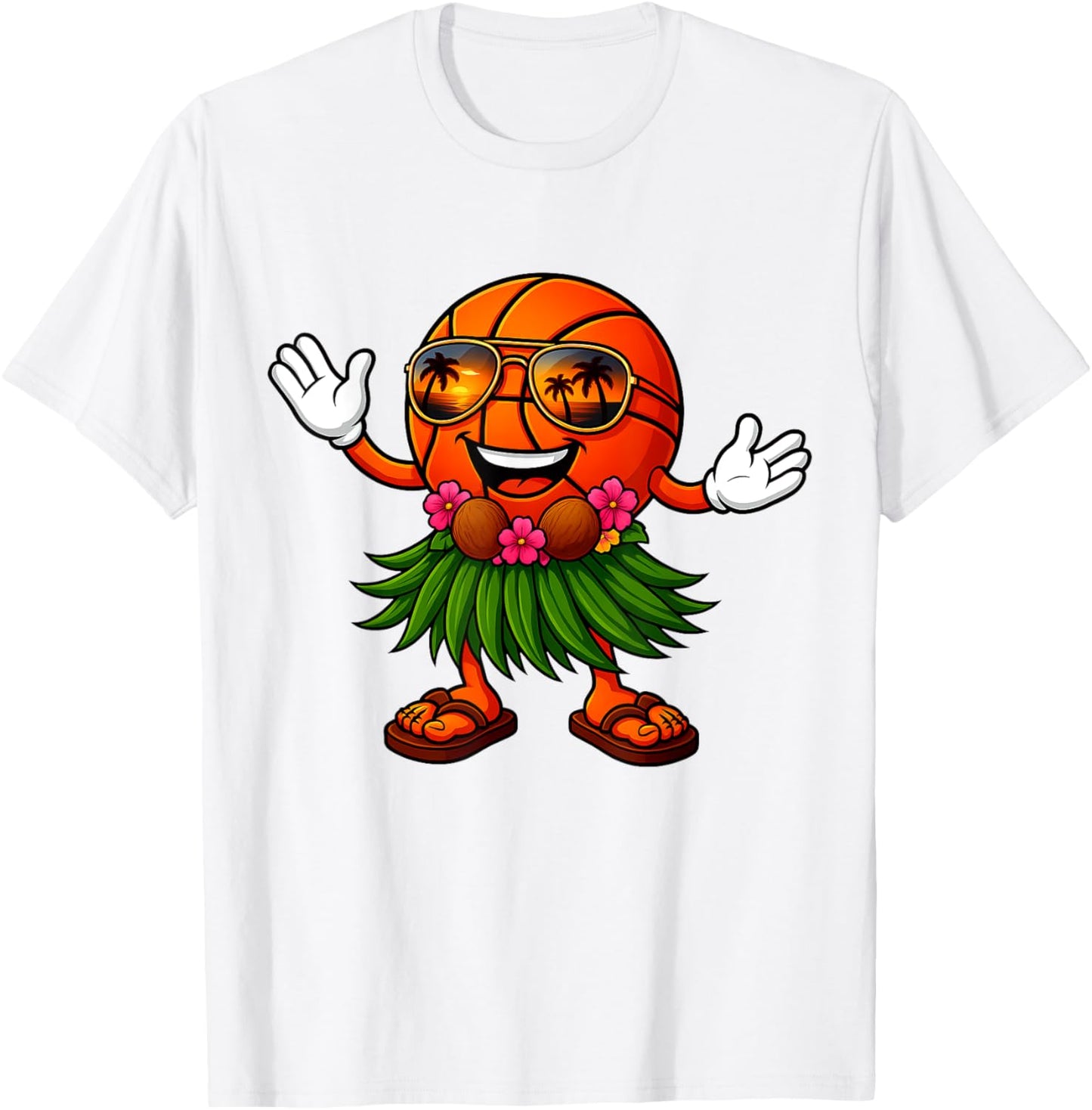 Cute Hawaiian Basketball Ball Tropical Beach Summer Vacation T-Shirt