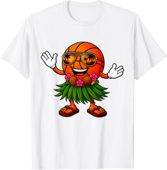 Cute Hawaiian Basketball Ball Tropical Beach Summer Vacation T-Shirt