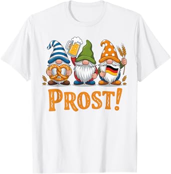 Oktoberfest Gnomes Prost Beer Pretzel German Flag Funny T-Shirt