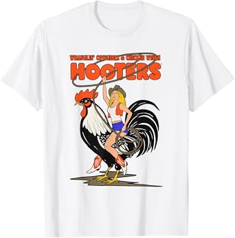 Hooters Wranglin' Cowgirl Riding Rooster T-Shirt